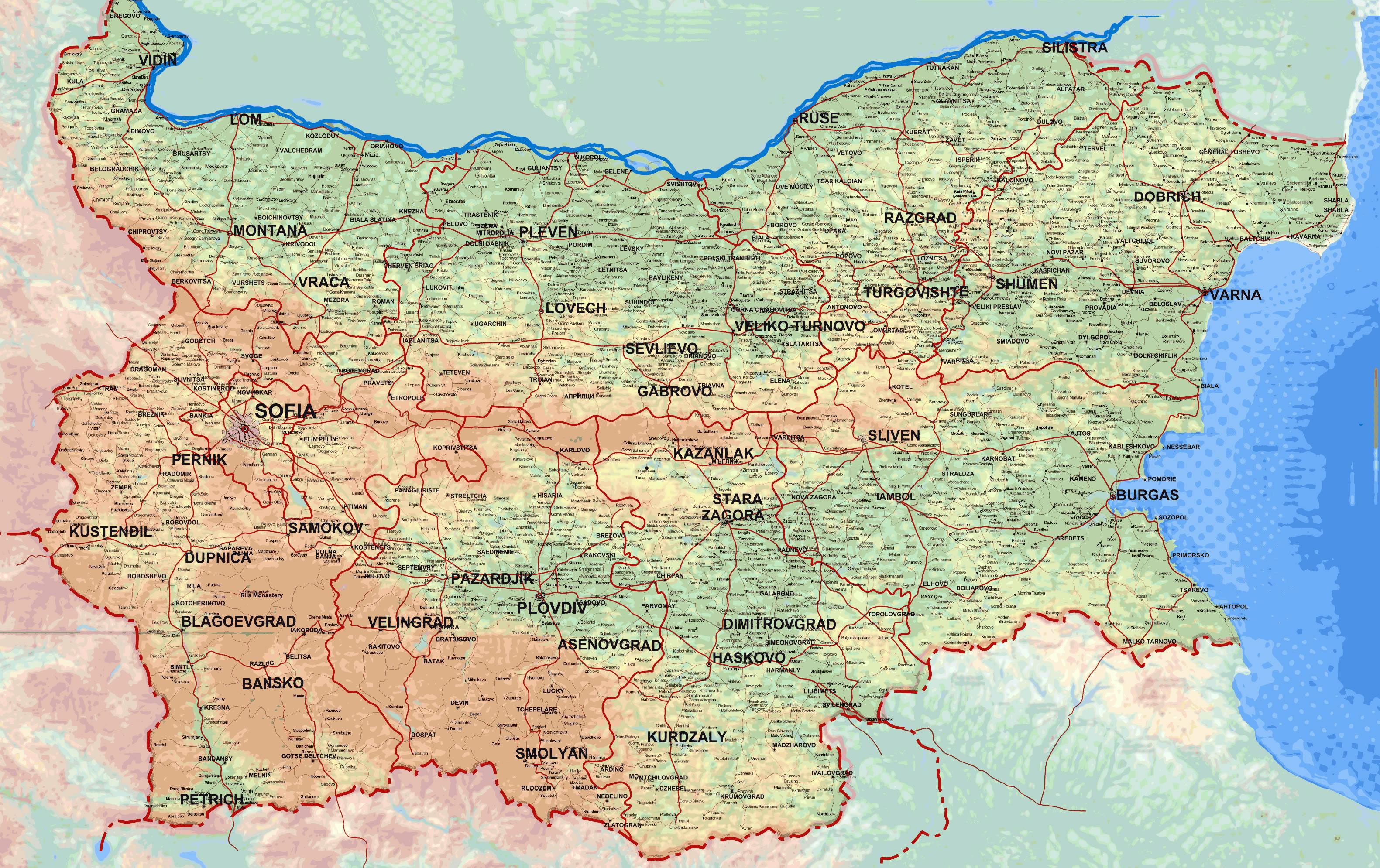 подробна пътна карта на българия градове и села
