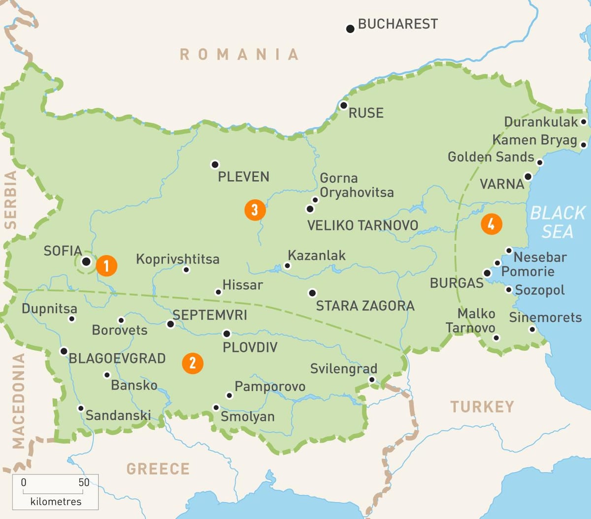 Региони на България на картата на